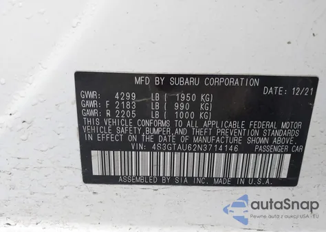 2022 Subaru Impreza Limited 5-Door из США, поврежденный, VIN 4S3GTAU62N3714146